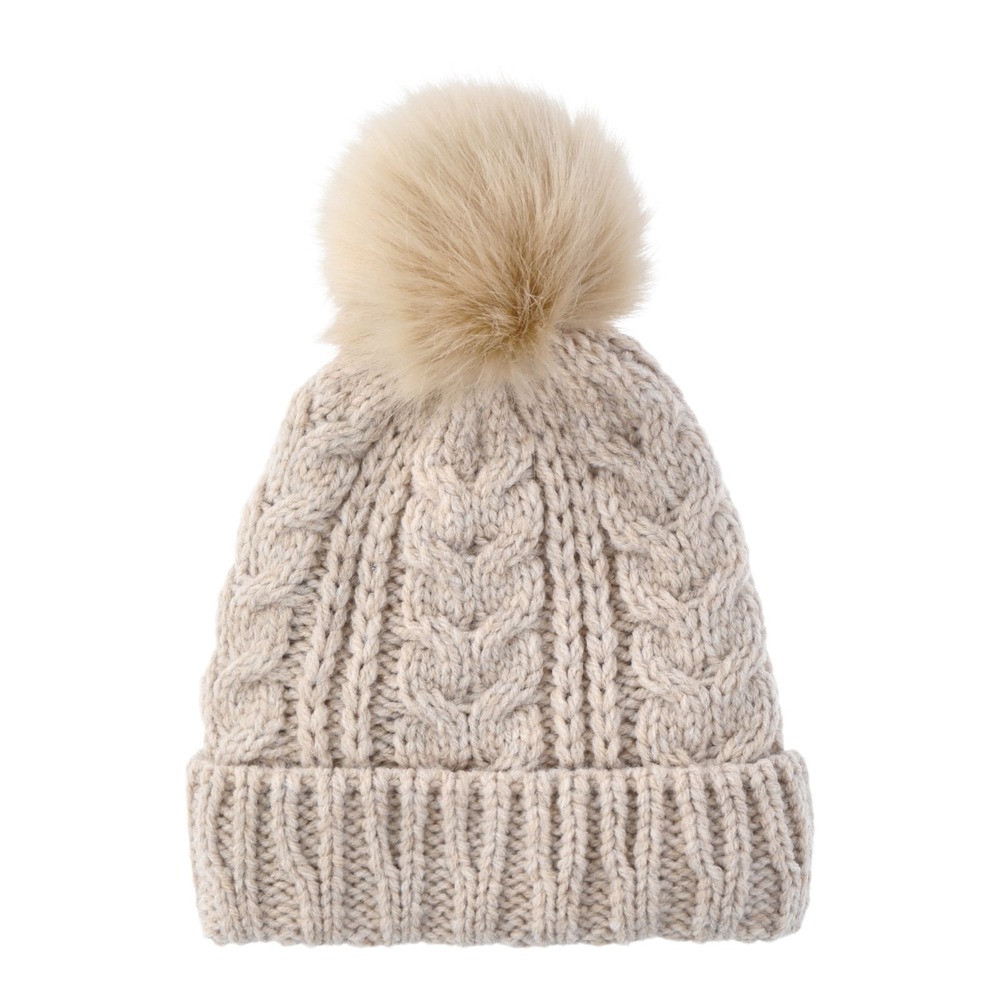 Winter Beanie Hat for Women Fleece Lined Faux Fur Pom Pom Hats Womens Warm Thick